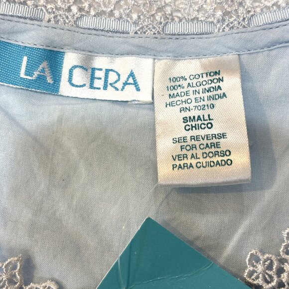 La Cera 100% Blue Cotton Nightgown Small NWT - Picture 6 of 13